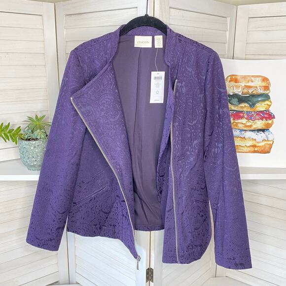 Chicos purple jacquard side zip moto jacket NWT - Picture 5 of 10
